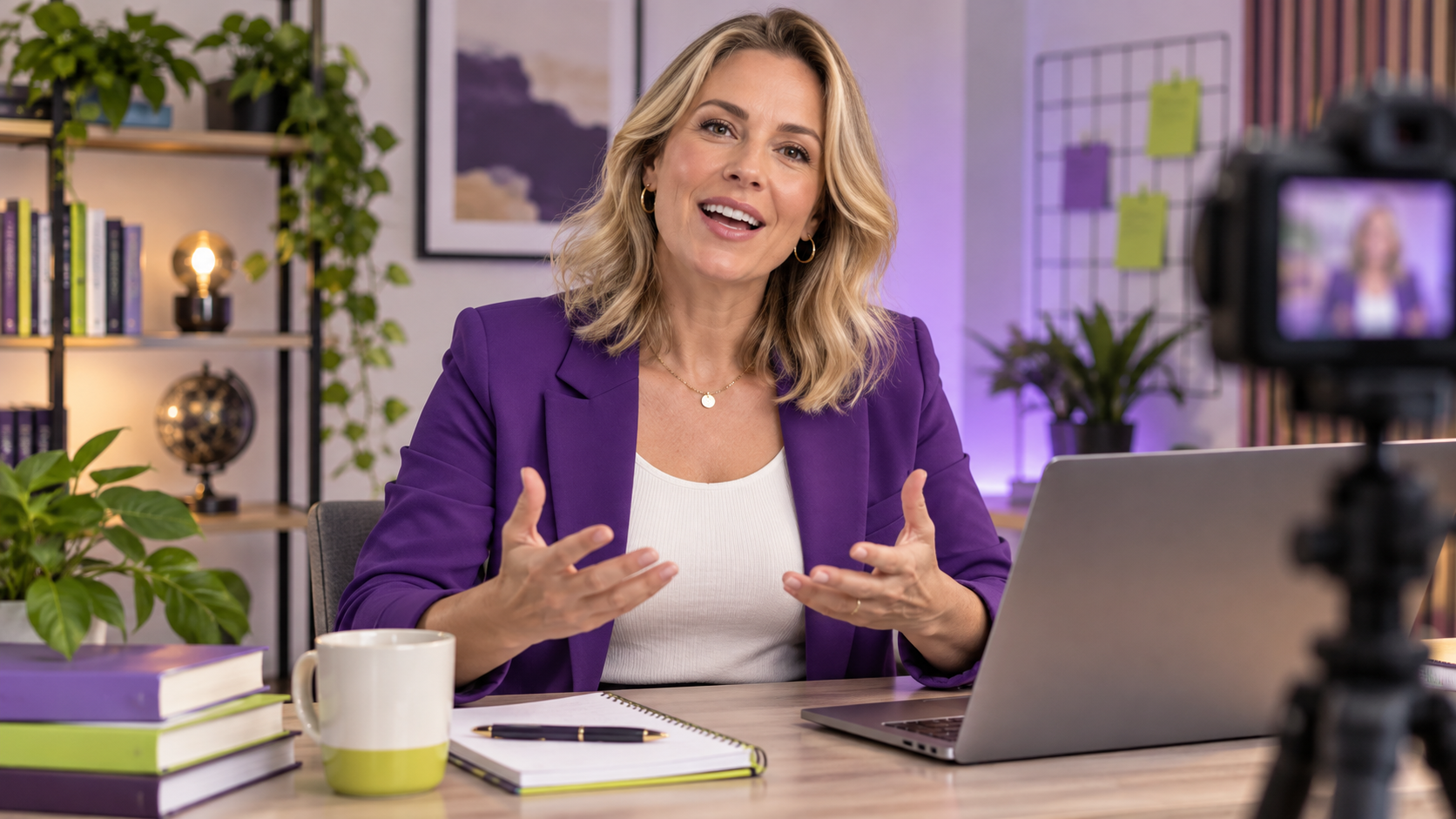 Instrutora conduzindo uma aula online